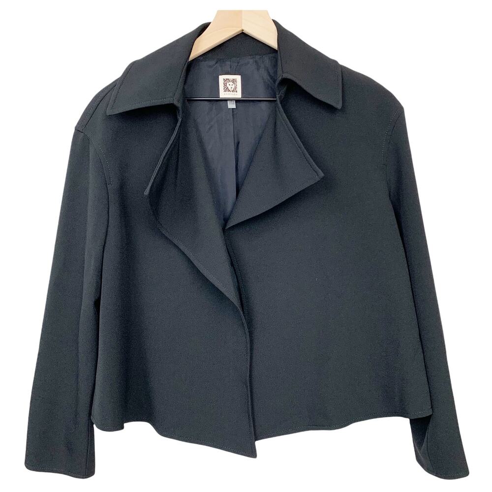 Anne Klein Open Front Swing Jacket Size 6 Large Collar Black Lightweight